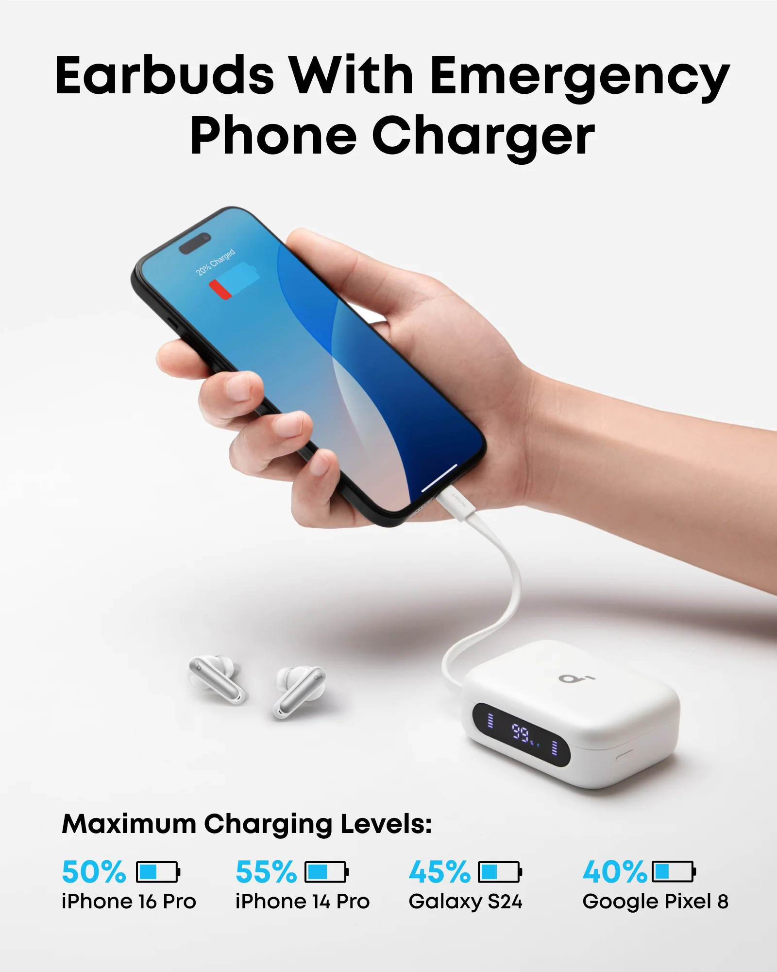 soundcore P41i | Noise Cancelling Earbuds with Portable Phone Charger (Built-in USB-C Cable) - Image 8